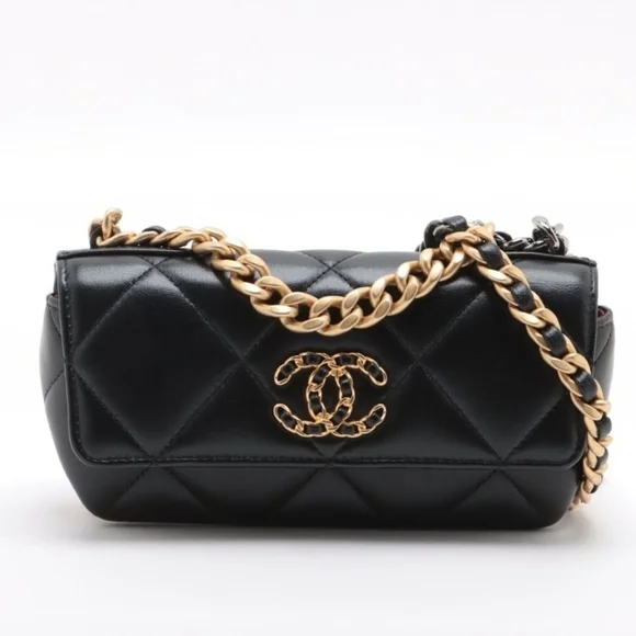 Chanel 19 Chain Shoulder Bag Glasses Case Gold X Silver Metal Fittings - Picture 1 of 12